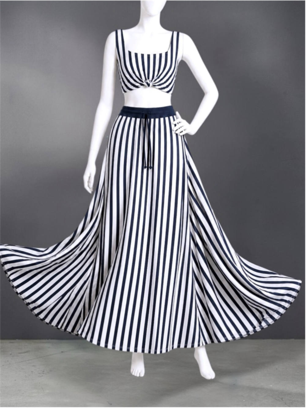 Zara Navy & White Knotted Striped Maxi Skirt – Size M – New - Picture 4 of 9